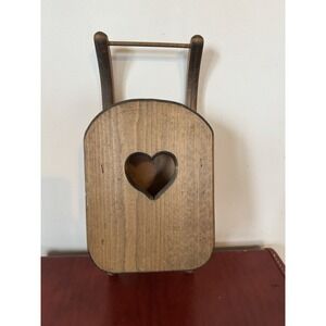 Small Wooden Heart Sled Basket Vintage 90s Wood CottageCore Grandma Winter Y2K